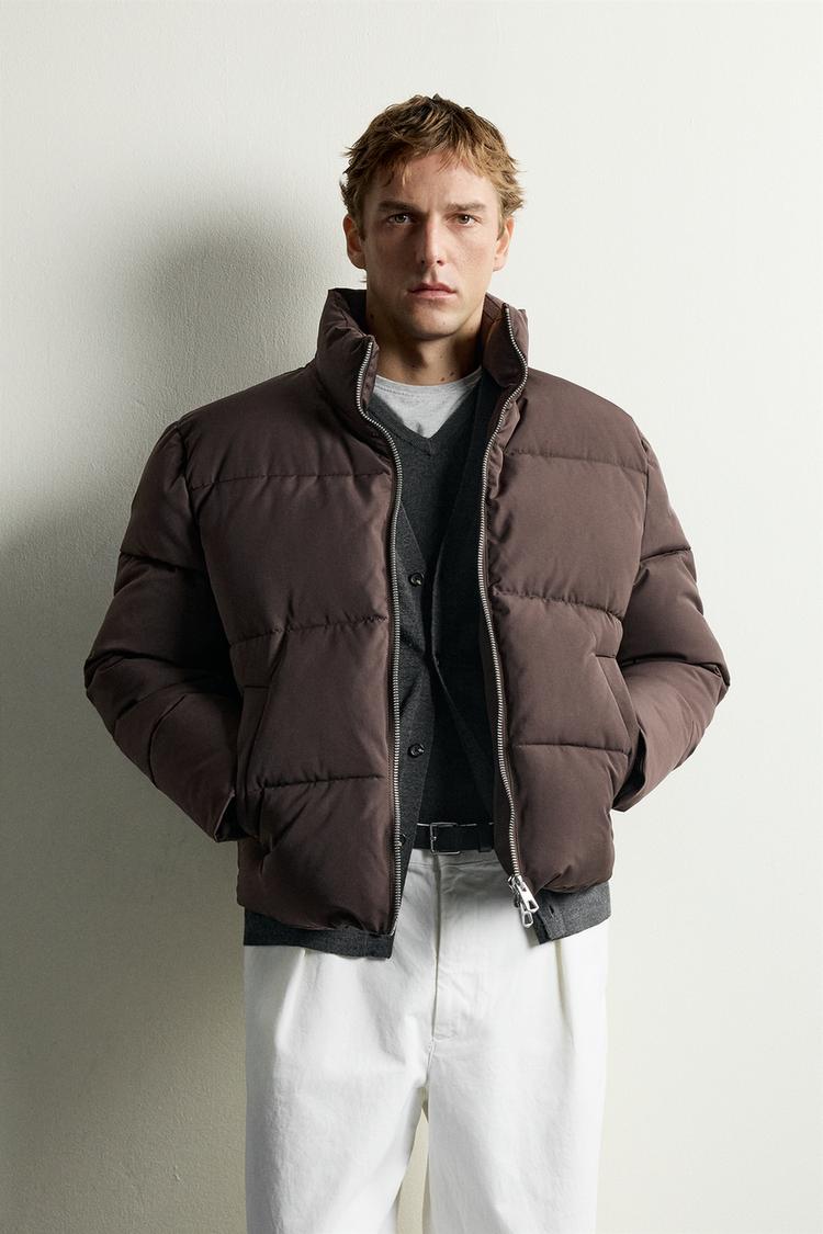 WATER-REPELLENT PUFFER JACKET — Brown