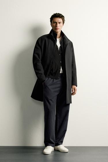 Zara REGULAR FIT COAT WITH DETACHABLE COLLAR - Anthracite Gray