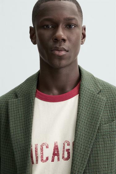 Zara HOUNDSTOOTH BLAZER - Khaki