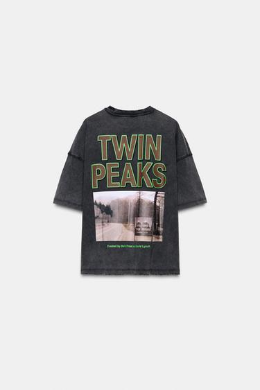 Zara TWIN PEAKS© METALLIC PRINT T-SHIRT - Anthracite grey