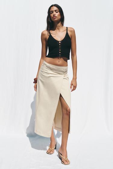 JUPE MIDI CROISÉE EN JEAN 1975 - Écru de Zara