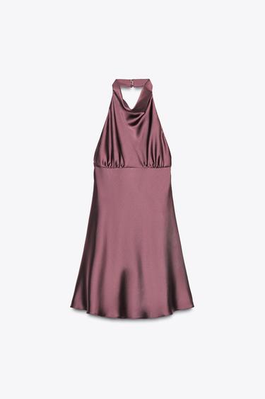SATIN MINI DRESS - Wine by Zara