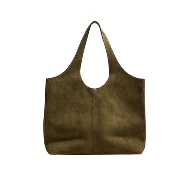 SAC SHOPPER EN CUIR - Vert kaki de Zara