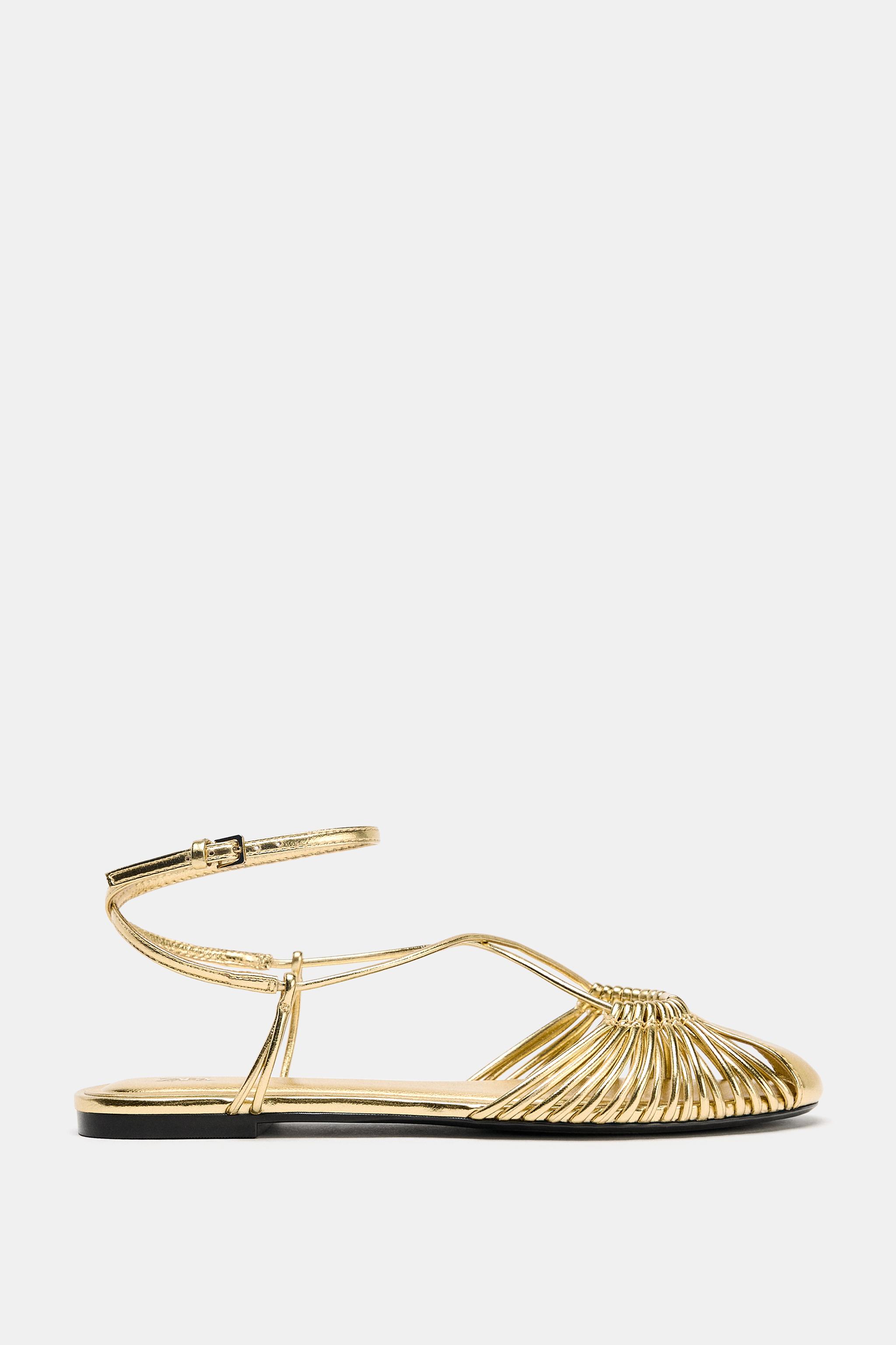 METALLIC STRAPPY FISHERMAN SANDALS - Gold | ZARA Canada