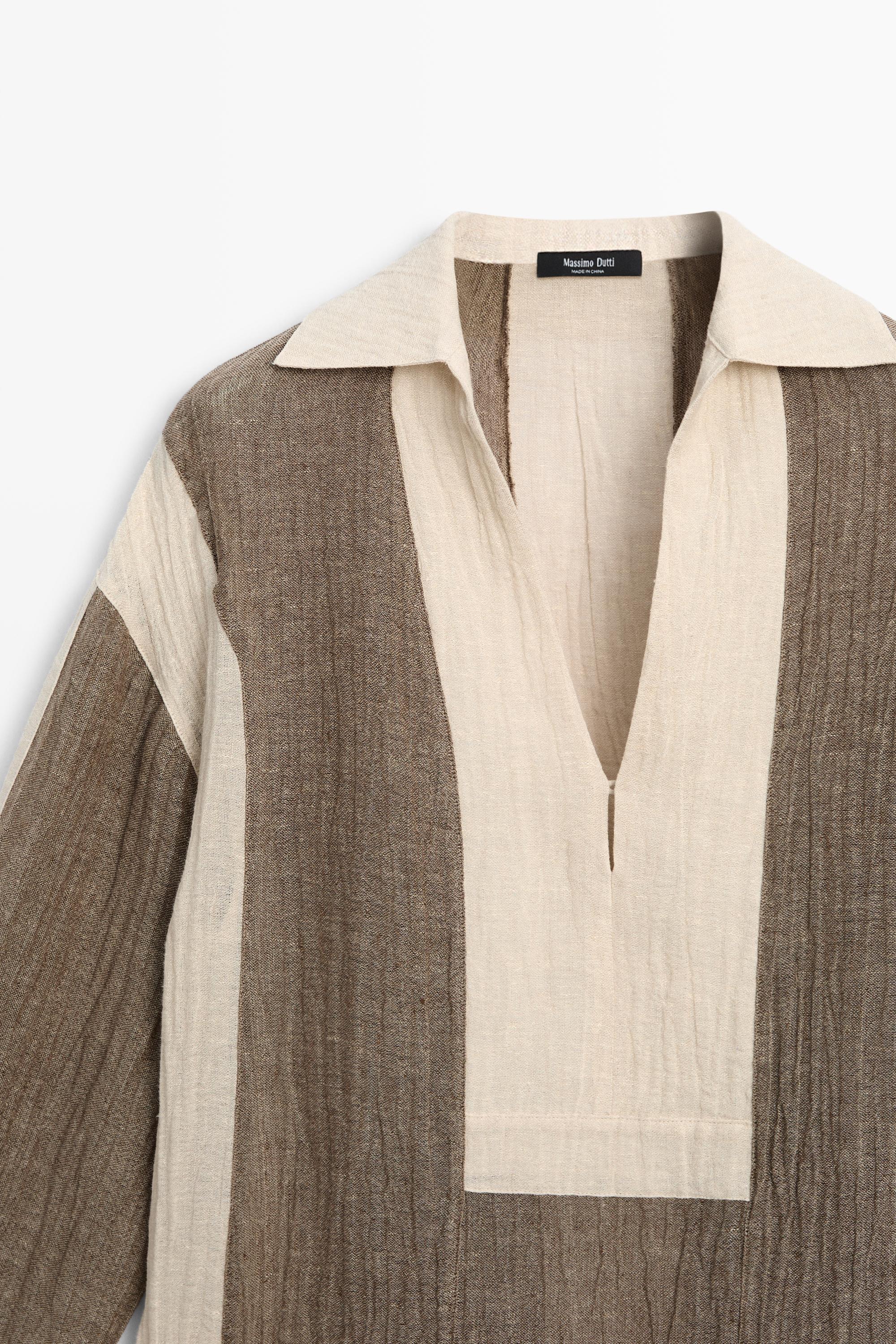 Flowing textured linen blend blouse