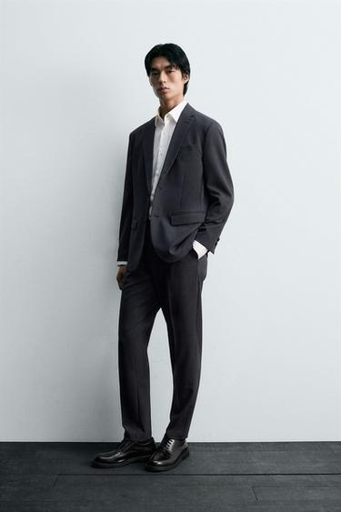 ウォッシャブル&速乾性チェック柄スーツブレザーネイビーブルーZaraのウォッシャブル&速乾性チェック柄スーツブレザー - ネイビーブルー