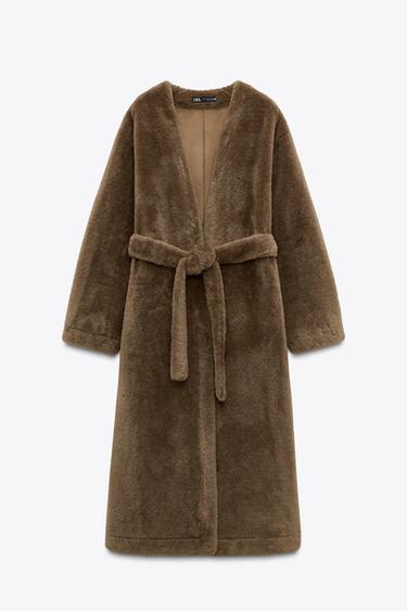 ZW COLLECTION LONG FAUX FUR COAT - Brown / Taupe by Zara