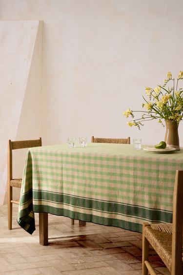 CHECK DYED COTTON TABLECLOTH - Green by Zara