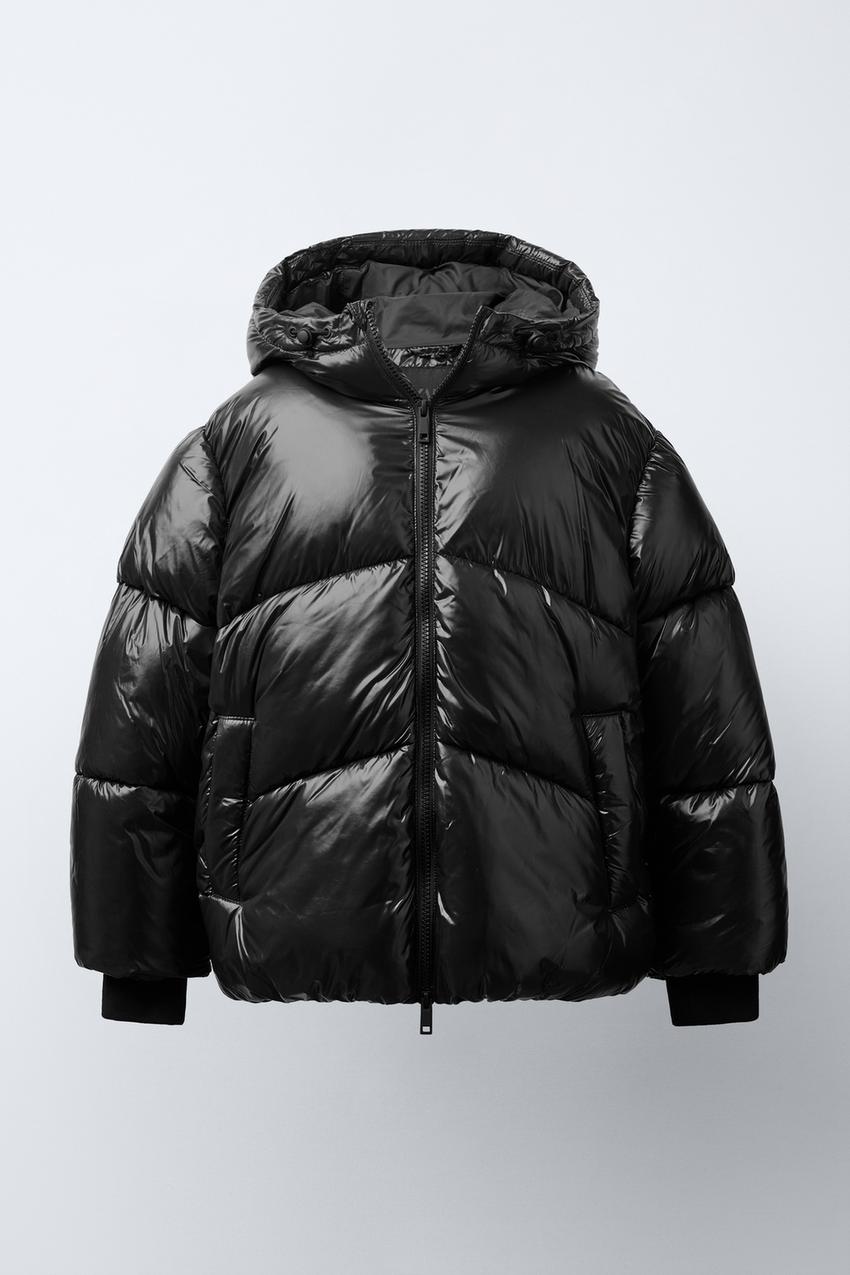 撥水加工フード付きパフジャケット - ブラック | ZARA Japan / 日本