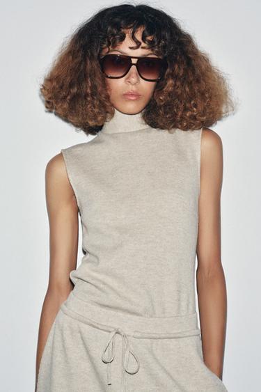Zara SOFT SCARF TOP - Beige marl