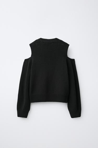 PULL EN MAILLE AVEC CUT OUT ET STRASS - Noir de Zara - Image 1
