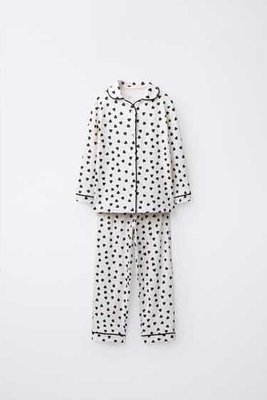 AGES 3-6 / HEART PRINT PYJAMAS - Black / Ecru by Zara