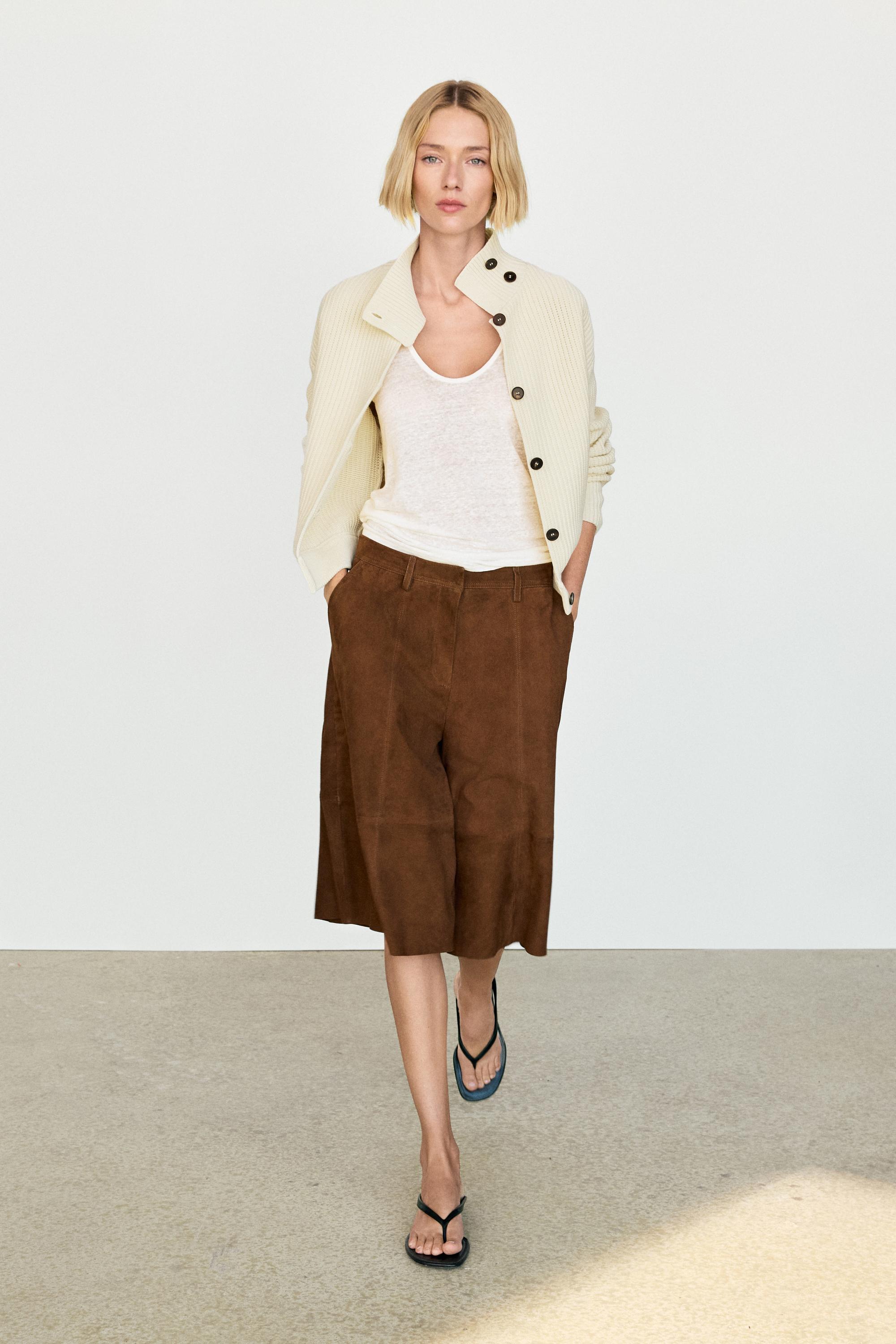 100% cotton turtleneck knit cardigan — Ecru