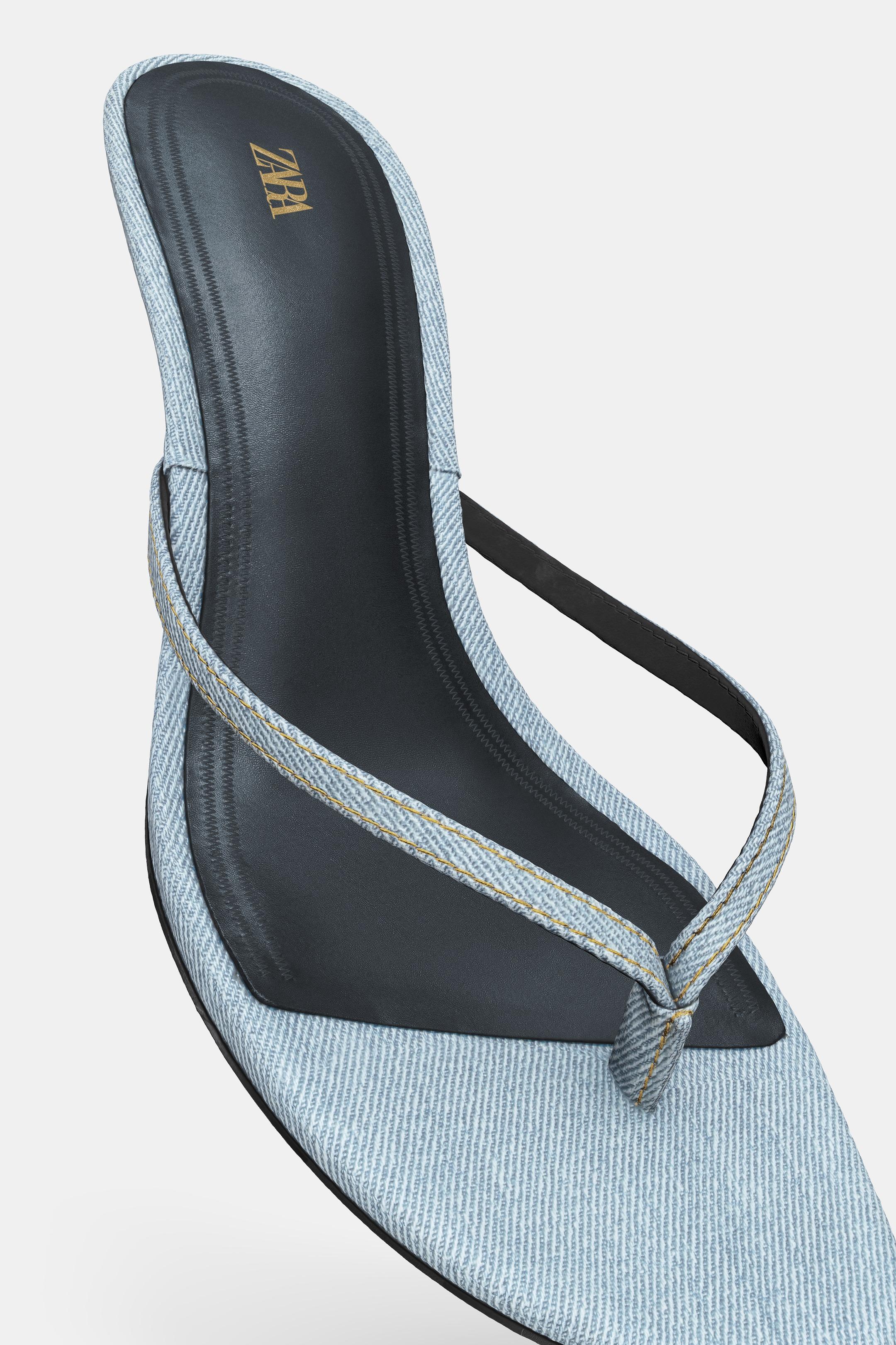 Zara DENIM KITTEN HEEL SANDALS - Blue-Green