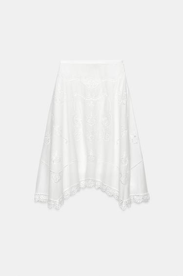 JUPE ASYMÉTRIQUE BRODERIES ZW COLLECTION - Blanc de Zara - Image 7