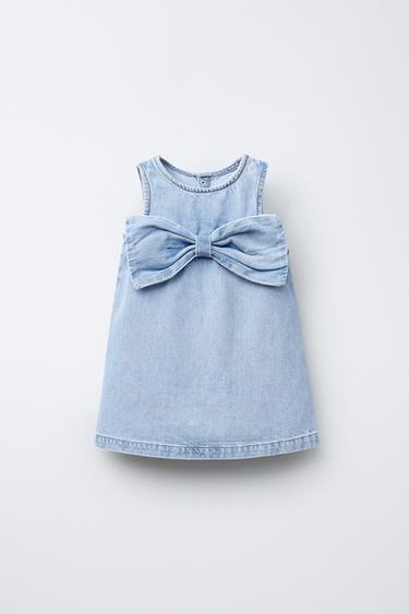Zara 蝴蝶結牛仔連身裙 - 中藍色