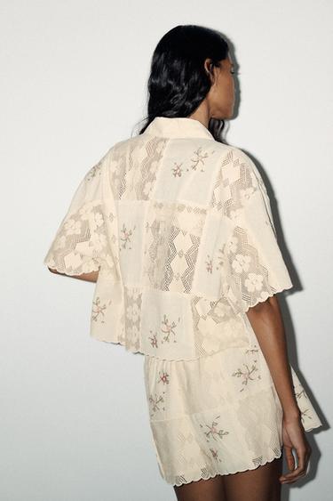 CHEMISE BRODERIES CROCHET - Écru moyen de Zara - Image 3