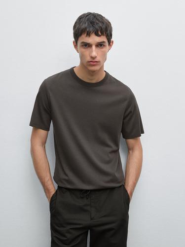 Zara Short sleeve cotton blend T-shirt - Charcoal