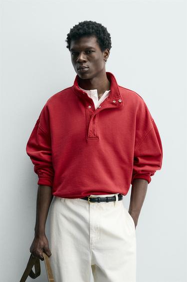 CONTRAST WAFFLE POLO SWEATSHIRT - Dark red by Zara