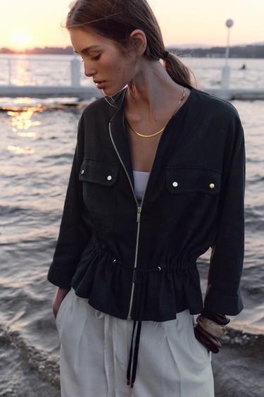 LINEN BLEND SAFARI JACKET - Navy blue by Zara