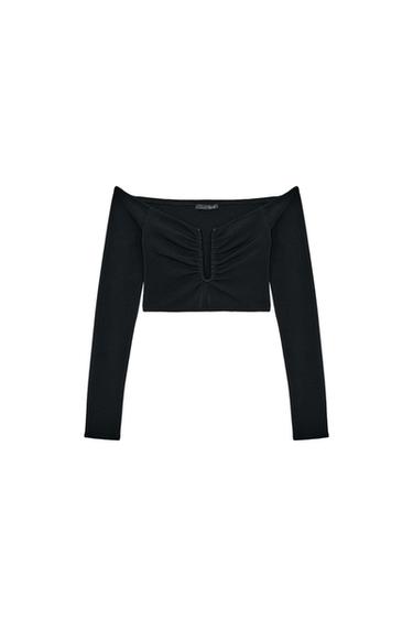 LONG SLEEVE CROPPED TOP - Black by Zara