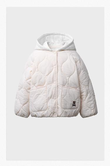 EMBROIDERED BEAR HOODED PUFFER JACKET - Ecru by Zara