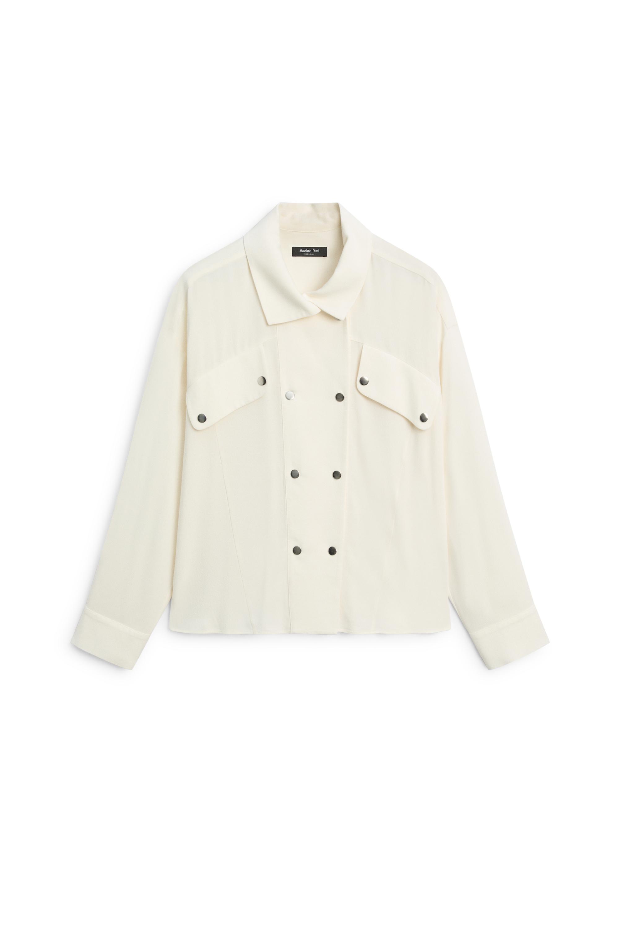 Snap-button stand collar shirt - Ecru | ZARA United States