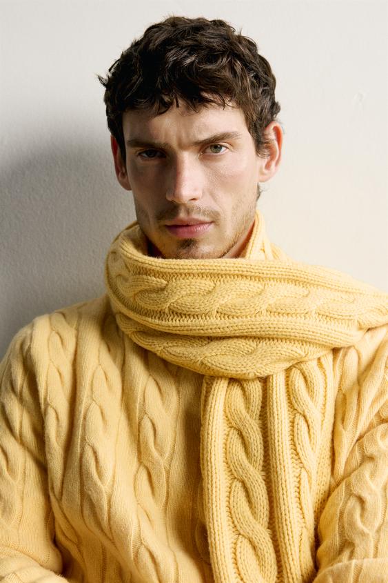 ÉCHARPE EN MAILLE TRESSE MÉLANGE LAINE - Jaune de Zara - Image 1