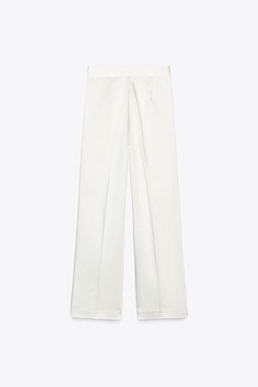 HIGH-WAIST SATIN TROUSERS WITH PLEATS - Oyster-white by Zara - Image 5