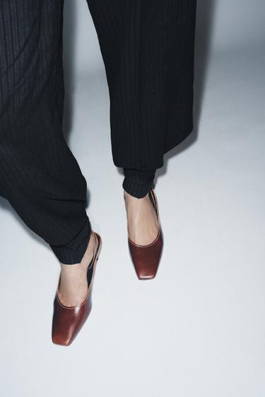 Zara LIMITED EDITION LEATHER SLINGBACK SHOES - Brown