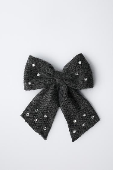 CHOUCHOU BARRETTE NŒUD EN MAILLE ET STRASS - Gris foncé de Zara