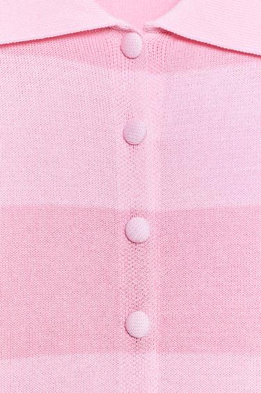 STRIPED POLO CARDIGAN - Faded pink by Zara - Image 8