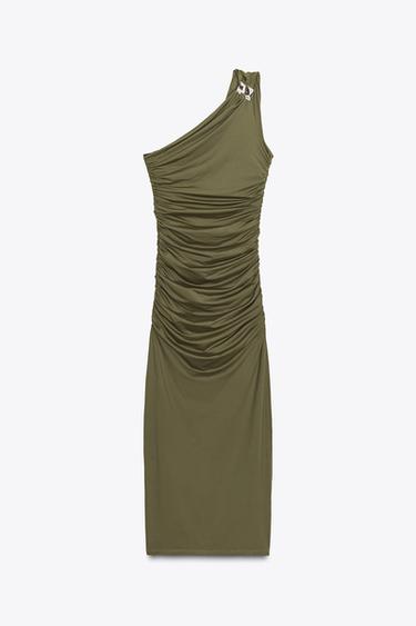 Zara ASYMMETRIC DRAPED DRESS - Dark olive