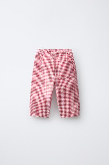PANTALON À CARREAUX VICHY - Blanc / Rouge de Zara - Image 1