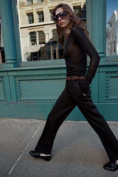 STRAIGHT-LEG TROUSERS WITH BELT - Black by Zara - Image 2
