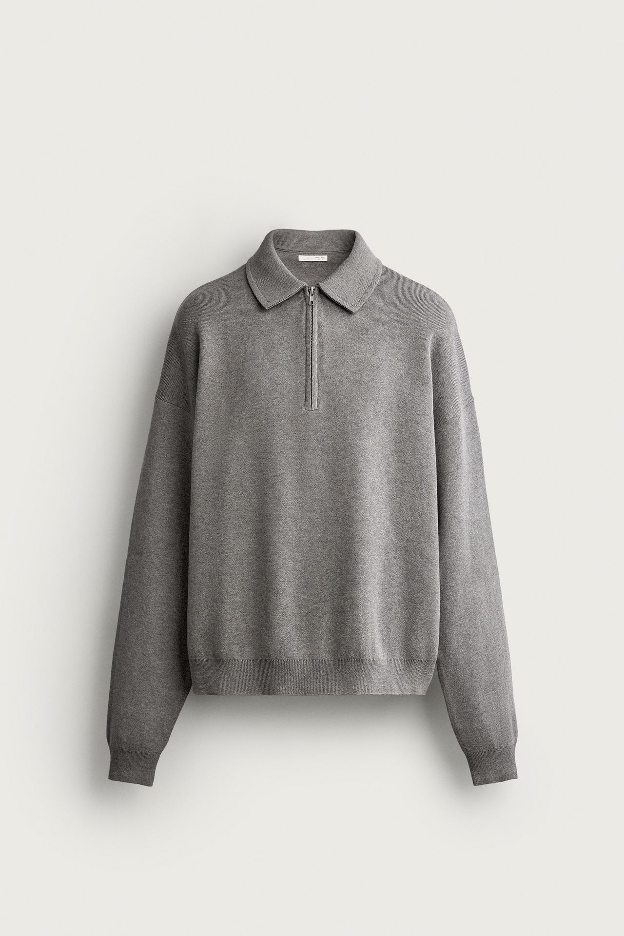 QUARTER-ZIP KNIT POLO — Gray