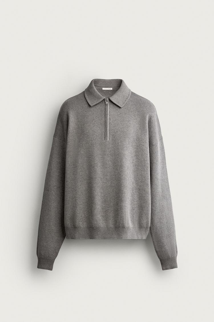 QUARTER-ZIP KNIT POLO — Gray