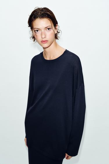 OVERSIZED TRUI VAN FIJN BREISEL - Marineblauw van Zara
