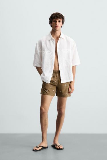 BAÑADOR MEDIO BORDADOS - Marrón de Zara - Imagen 0