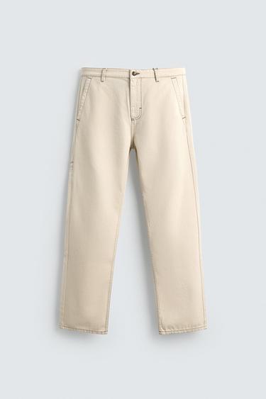 CONTRAST STITCHING TROUSERS - Ecru by Zara