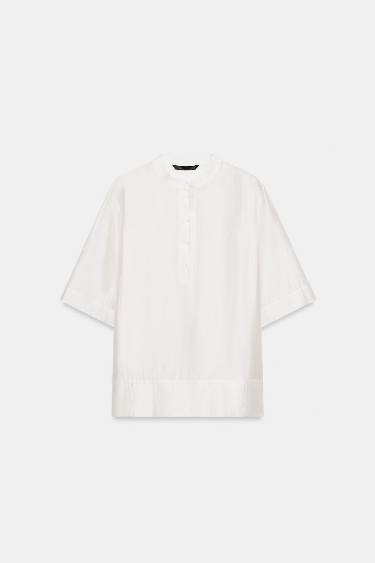 SHORT SLEEVE FLOWY BLOUSE ZW COLLECTION — Oyster-white