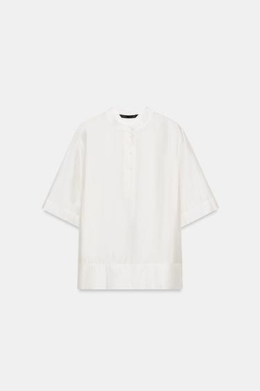 BLOUSE FLUIDE MANCHES COURTES ZW COLLECTION - Blanc cassé de Zara
