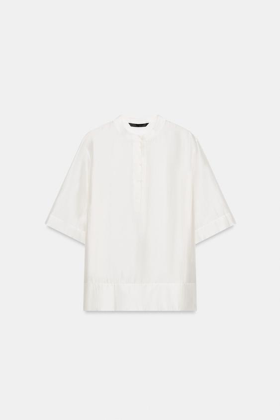 ZW COLLECTION FLOWING SHORT SLEEVE BLOUSE - Oyster-white by Zara - Image 0