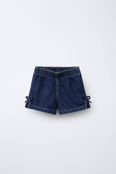 Zara DENIM SHORTS WITH BOWS - Blue - Image 0