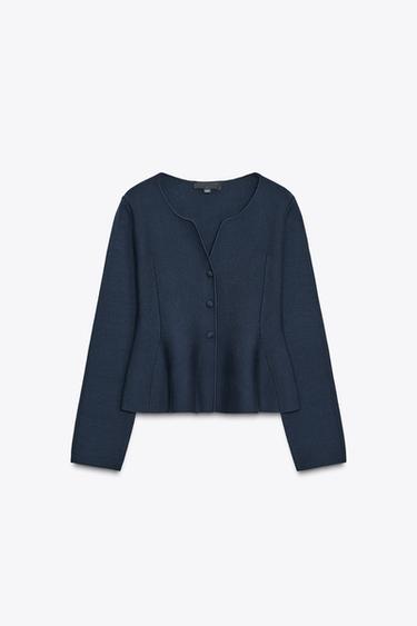 Zara PEPLUM KNIT CARDIGAN - Navy blue