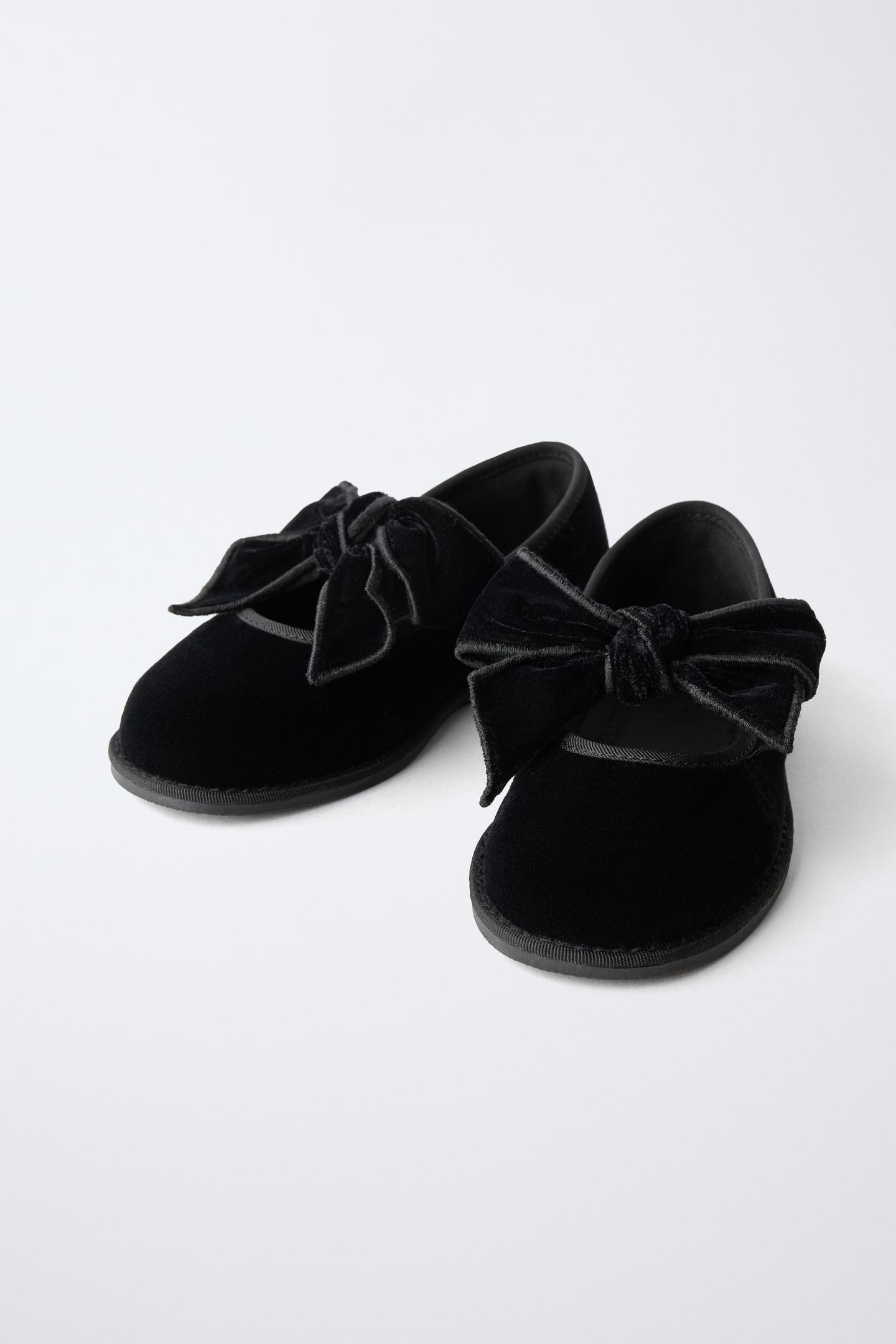 Детские балетки Zara Velvet Bow Ballet Flats, цвет: Чёрный — фото 3