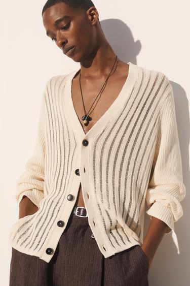 OPENWORK TEXTURED CARDIGAN - Light beige by Zara