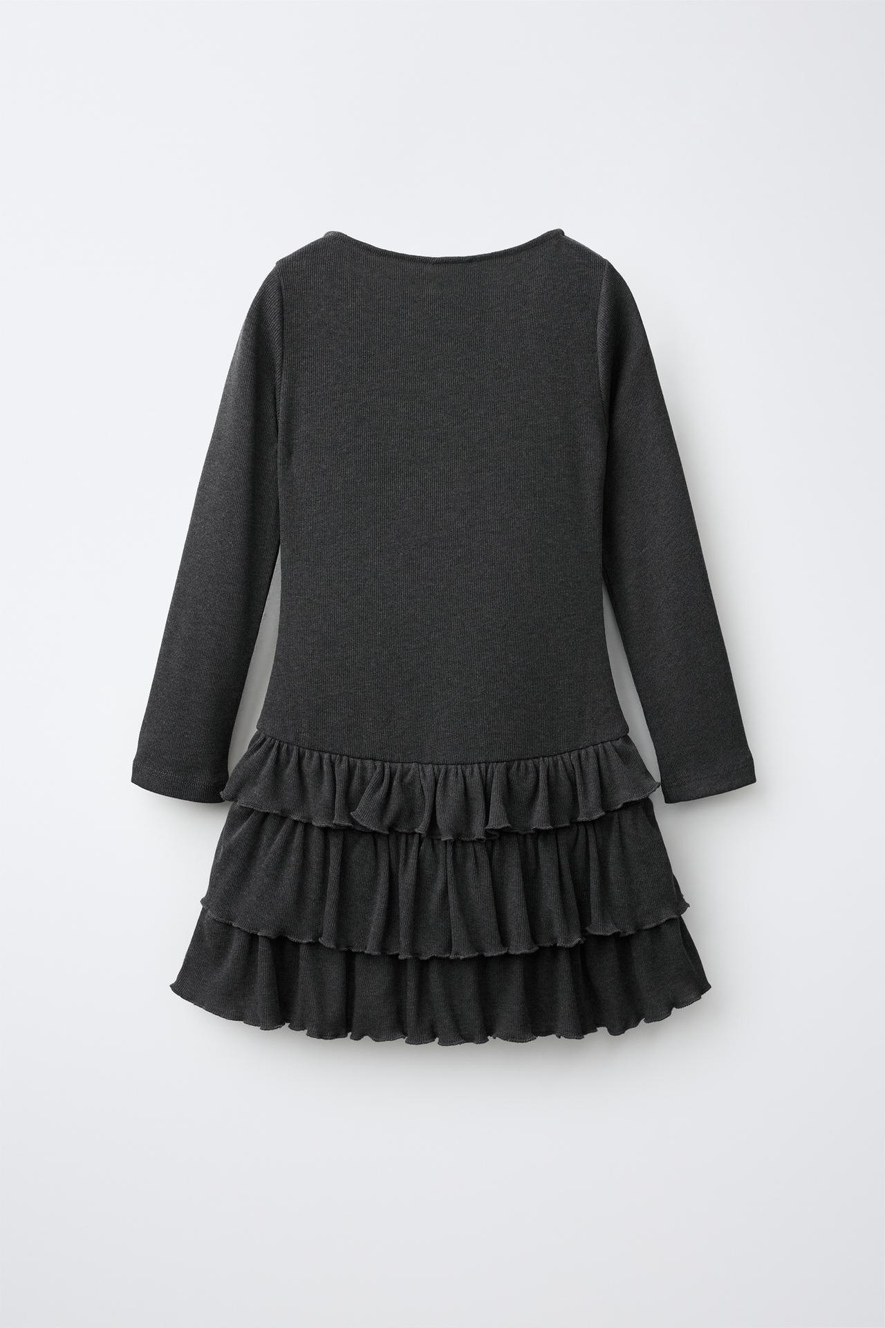 STUDDED RUFFLE DRESS — Anthracite grey