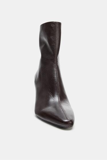 LEATHER HEELED ANKLE BOOTS - Brown by Zara - Image 4