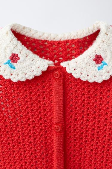 EMBROIDERED PETER PAN COLLAR CARDIGAN - Red by Zara - Image 2